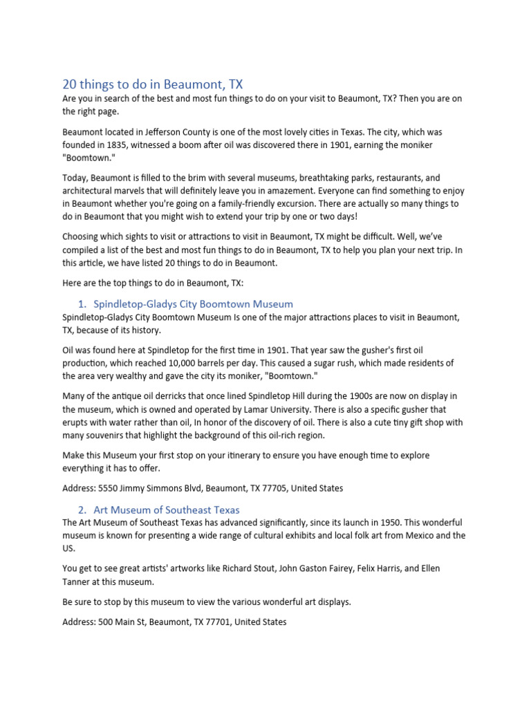 10 Things To Do In Beaumont